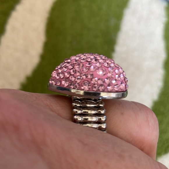 Vintage pink Swarovski rhinestone valentines Day heart ring stretch band - Picture 3 of 8